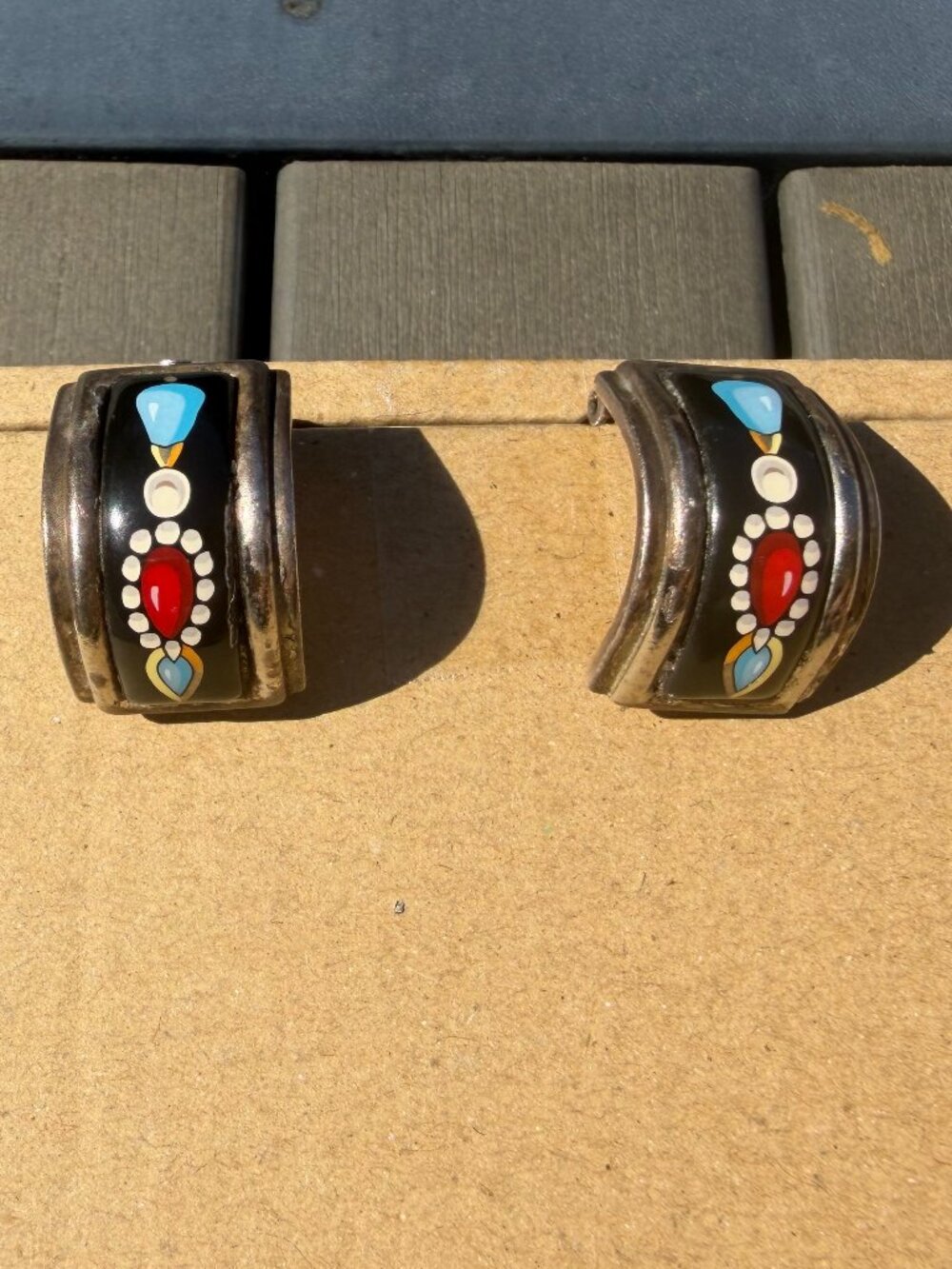 Authentic Vintage Hermès Enamel Clip-On Earrings Multicolor Rare